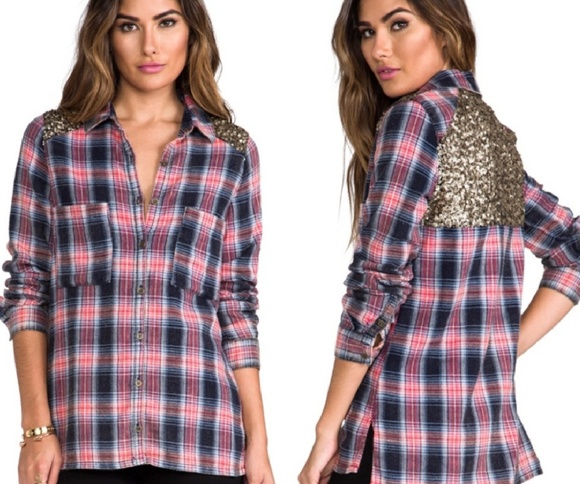 Free People Tops - Free People Little Bit Of Sugar Top Plaid Sequin